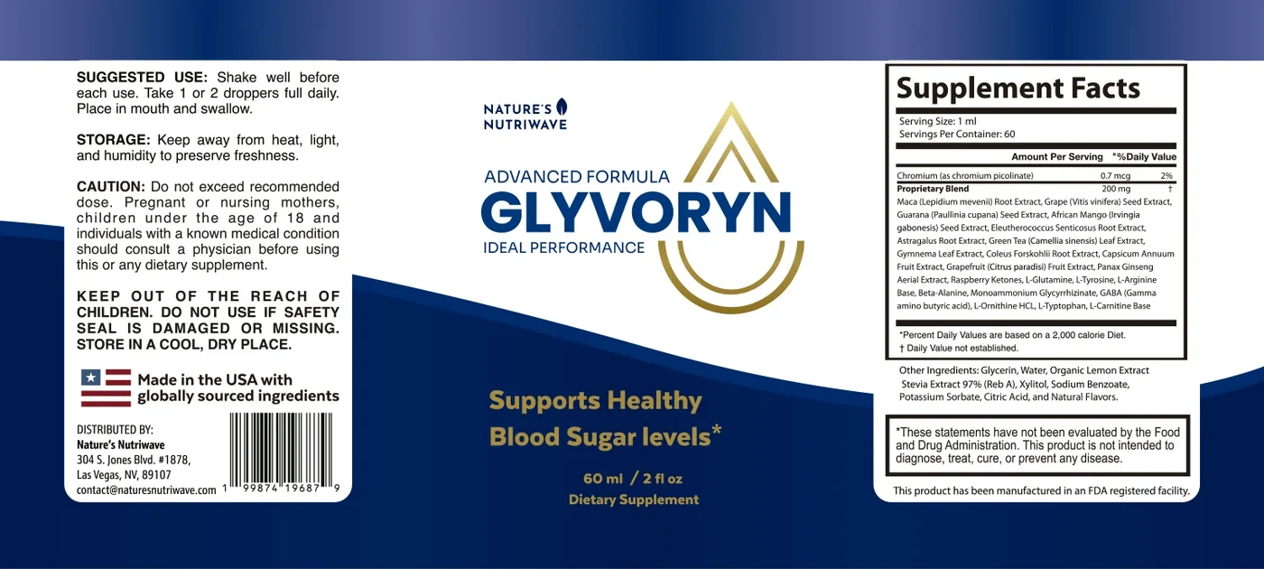 Glyvoryn Supplement Facts label showing chromium and the 200 mg proprietary blend