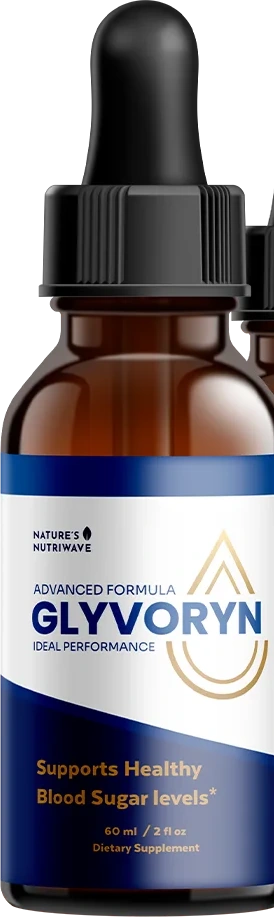 A single bottle of Glyvoryn blood sugar support liquid drops, 60 ml with dropper
