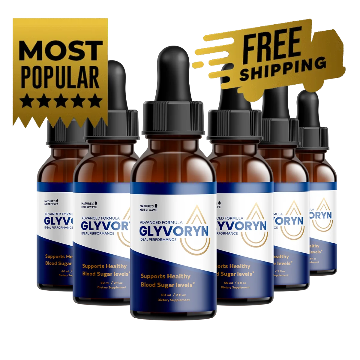 Six-bottle best-value package of Glyvoryn liquid drops with free shipping
